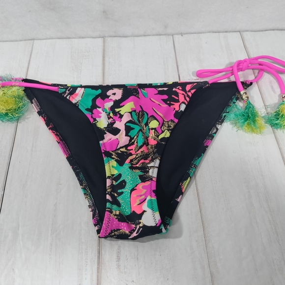 Victoria’s Secret String Bikini Bottom Black/Multicolor One Piece Sz XS - Picture 3 of 5